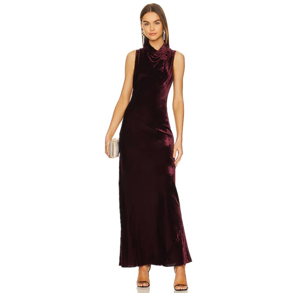 Veronica Beard Kura Cowl Neck Velvet Velour Maxi Gown Dress Merlot Size 4 - Picture 3 of 11